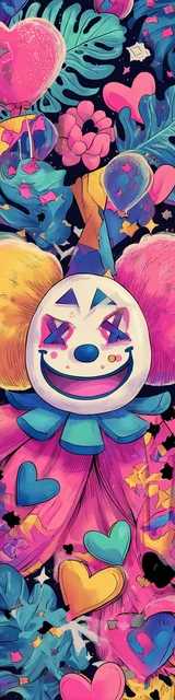 Free colorful bookmark featuring a clown with X-eyes design